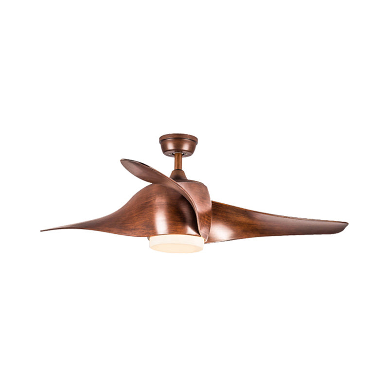 Ventilateur de plafond rond traditionnel LED Metallic Semi Flush Mount Lightture en bois foncé pour le salon