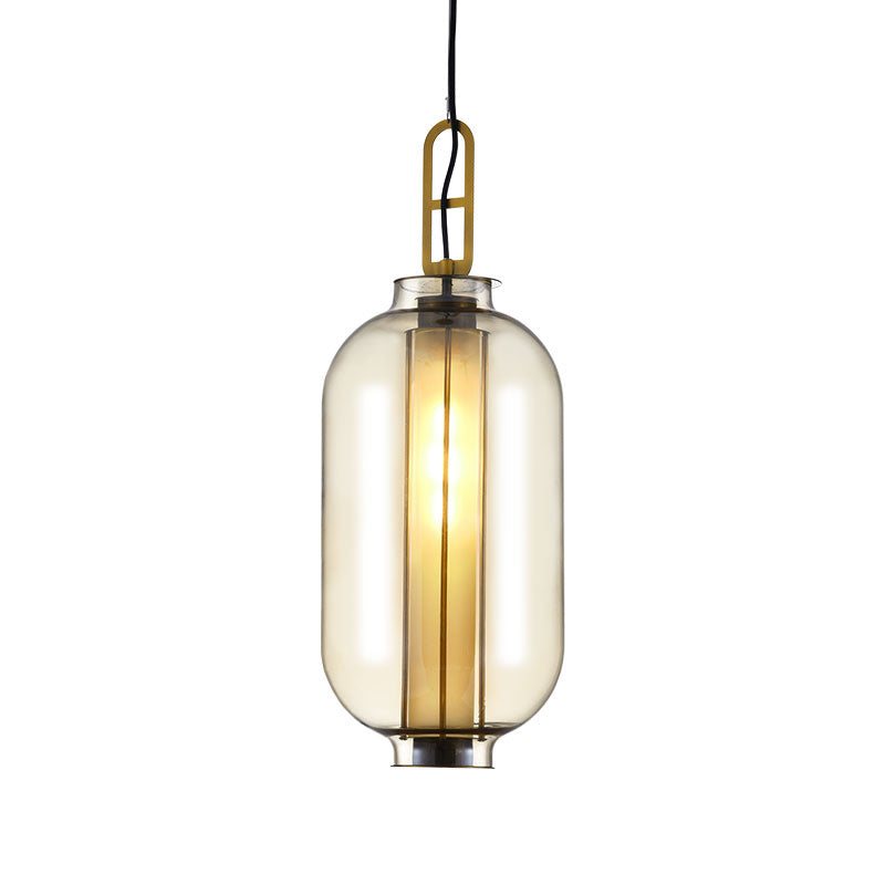 1 léger pendentif Cylindre rural Cognac Glass LED Hanging Lightture pour restaurant, 8,5 "/10,5" de large