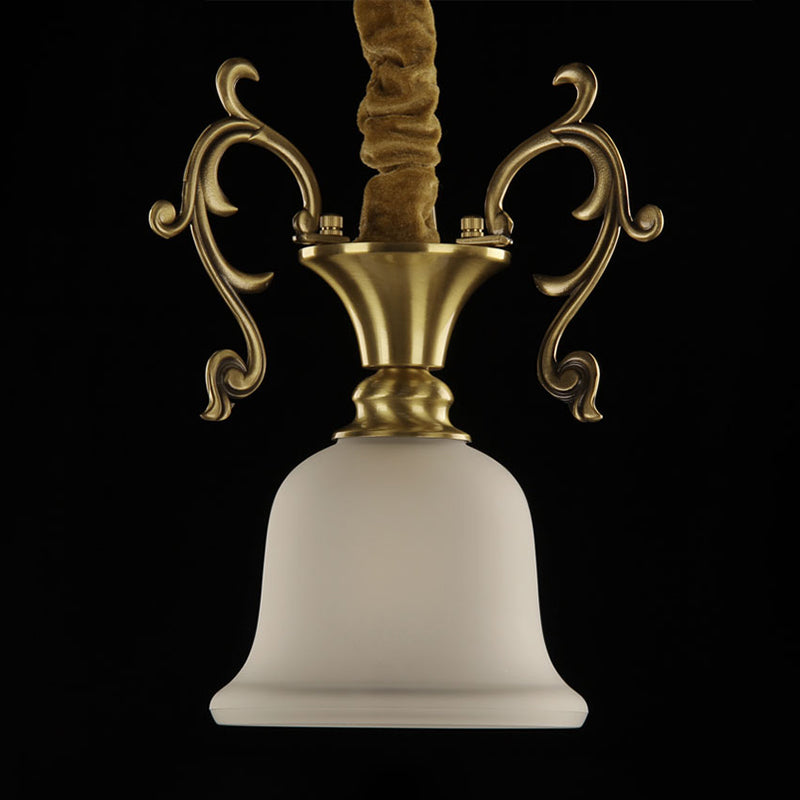Ottone 1 illuminazione appennata a testa coloniale bambola glassata bianca/cupola/trapezoide lampada sospensione per veranda