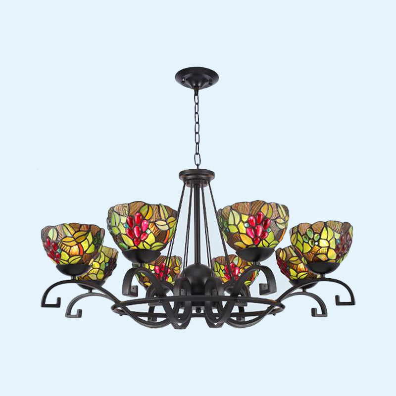 Black Curved Arms Chandelier Light Tiffany 3/6/8 Lights Cut Glass Suspension Pendant for Living Room