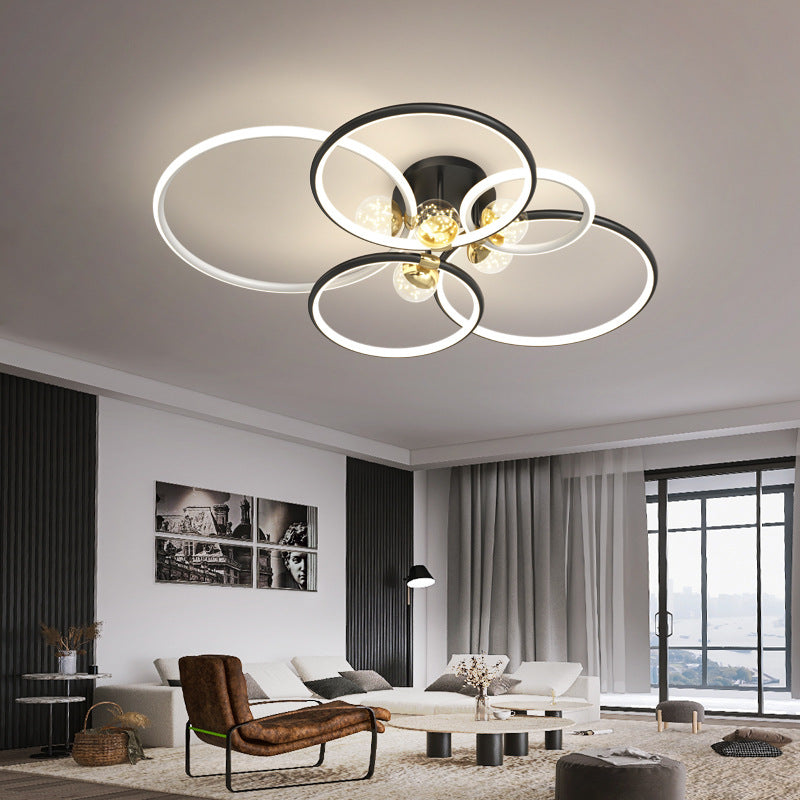 Circle Ring Semi Flush Mount Light Fixture Modern Simplicity Ceiling Mount Light Fixture for Bedroom