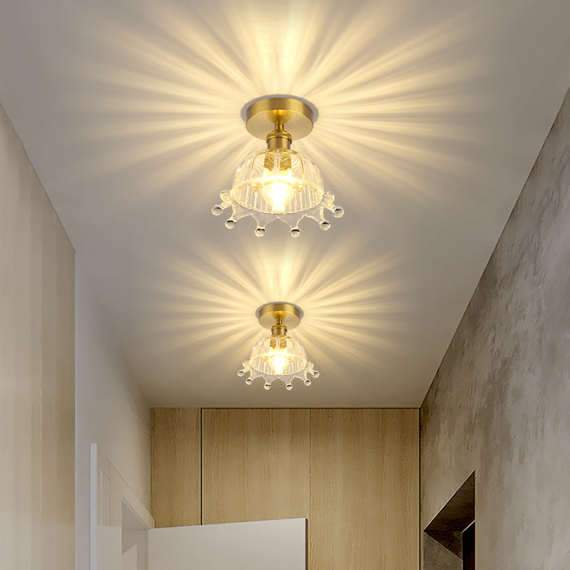 1 Light Gold Contemporain Flush Mount Flower Shade Glass Glass Plafond Lightture pour le couloir