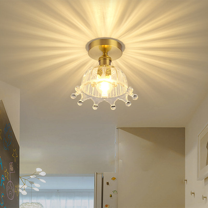 1-Light Gold Contemporary Flush Mount Flower Shade Glass Ceiling Light Fixture for Hallway