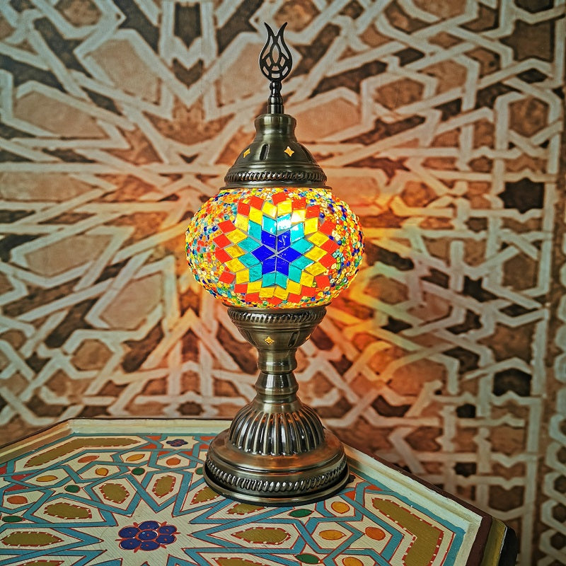 Mosaic Glass Spherical Nightstand Lamp Turkish Style 1-Light Living Room Table Light