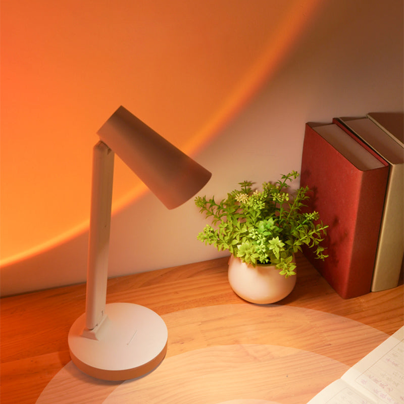 Rechargeable White Conical Table Lamp Nordic Plastic LED Reading Book Light for Study Room