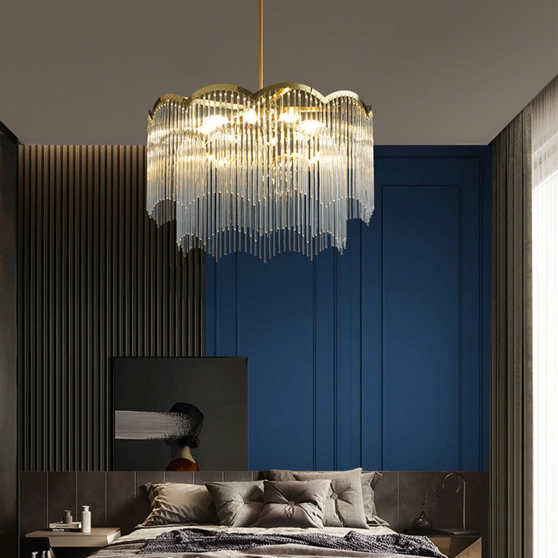 Gold Crystal Tassel Modern Chandelier Lights Ceiling Light  Fixture for Dining Room