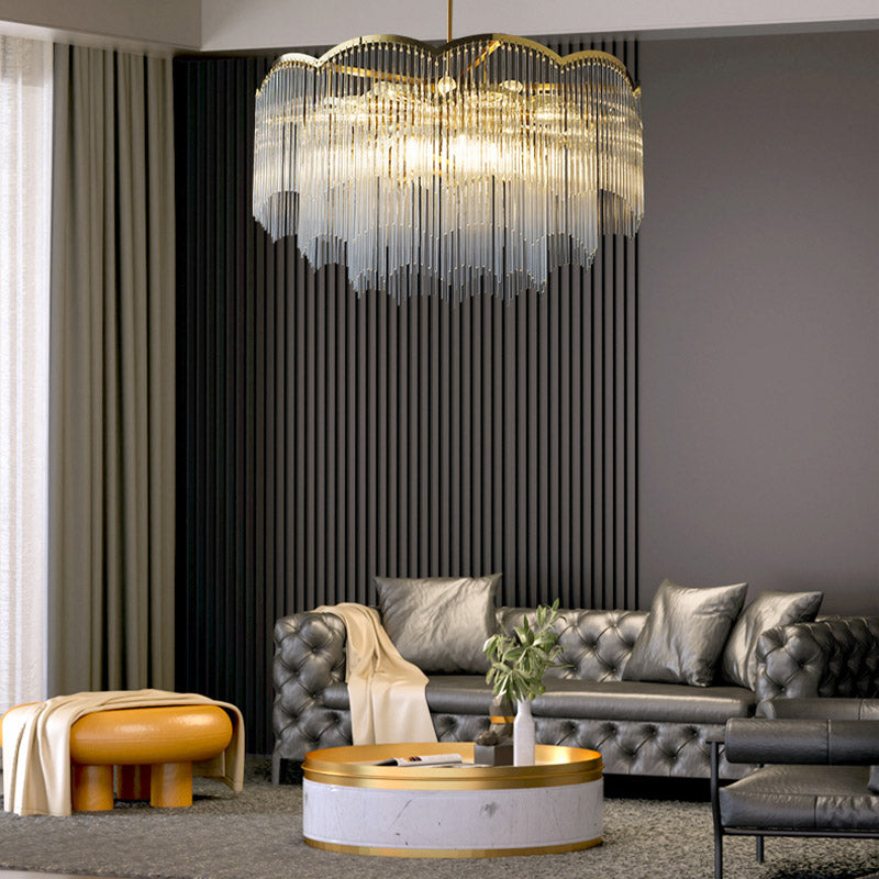 Gold Crystal Tassel Modern Chandelier Lights Ceiling Light  Fixture for Dining Room