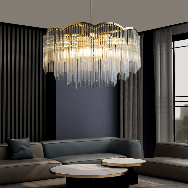 Gold Crystal Tassel Modern Chandelier Lights Ceiling Light  Fixture for Dining Room