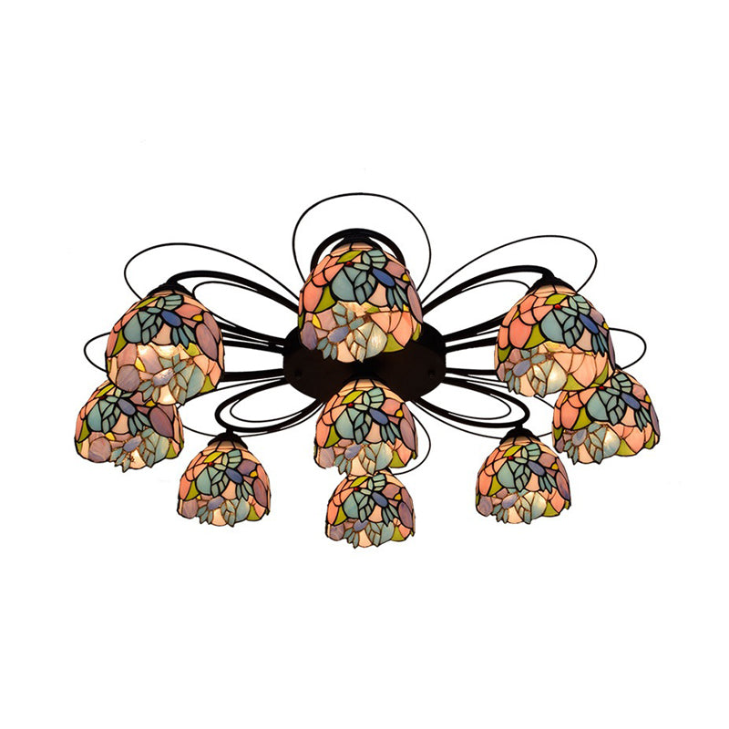 Bol Tachage de plafond vitrail Tiffany 3/7/9 Heads Red / Orange / Green Semi Flush Mount Lightture