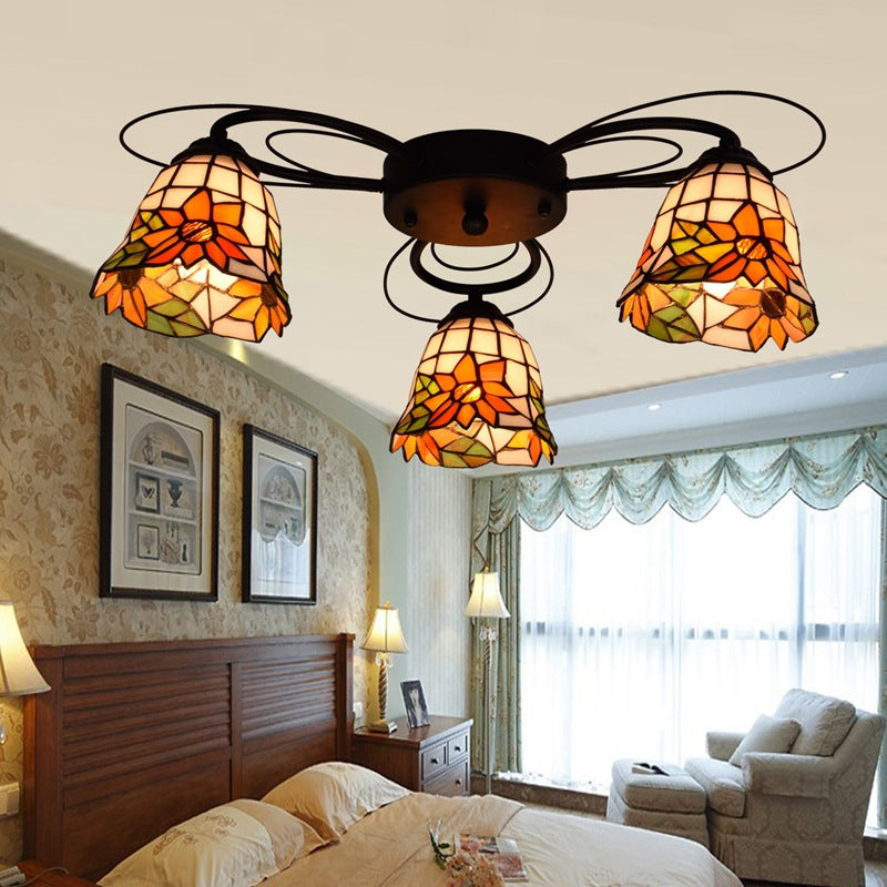 Bol Tachage de plafond vitrail Tiffany 3/7/9 Heads Red / Orange / Green Semi Flush Mount Lightture