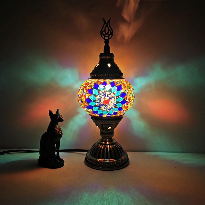 1 Head Handmade Multicolored Glass Table Light Moroccan Lantern Bedroom Night Lamp