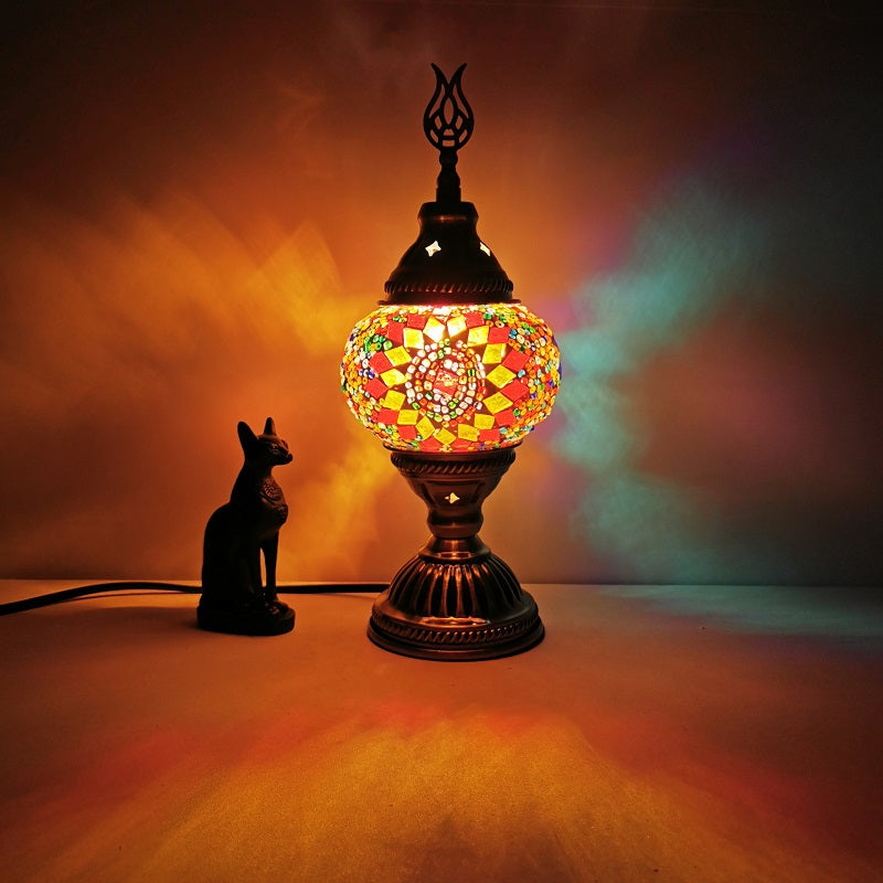 1 Head Handmade Multicolored Glass Table Light Moroccan Lantern Bedroom Night Lamp