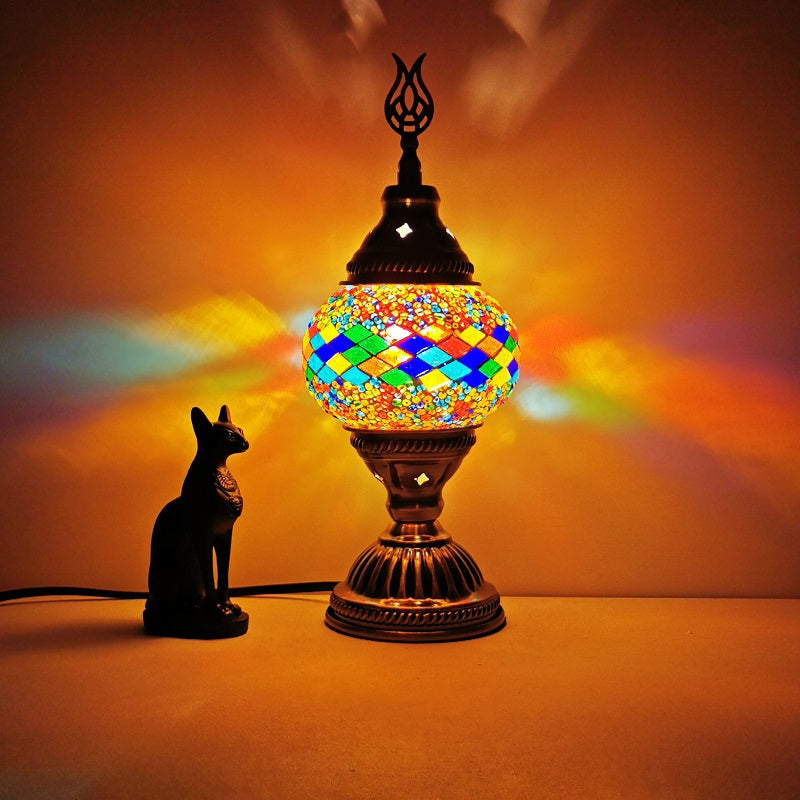 1 Head Handmade Multicolored Glass Table Light Moroccan Lantern Bedroom Night Lamp