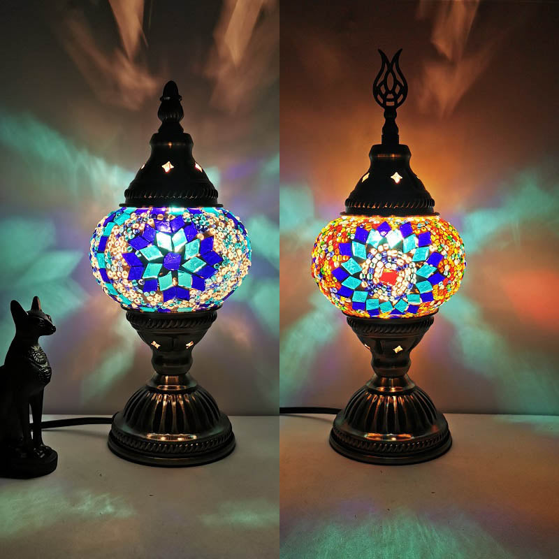 1 Head Handmade Multicolored Glass Table Light Moroccan Lantern Bedroom Night Lamp