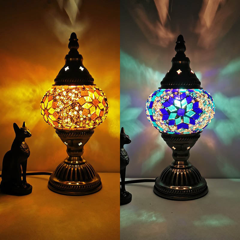 1 Head Handmade Multicolored Glass Table Light Moroccan Lantern Bedroom Night Lamp