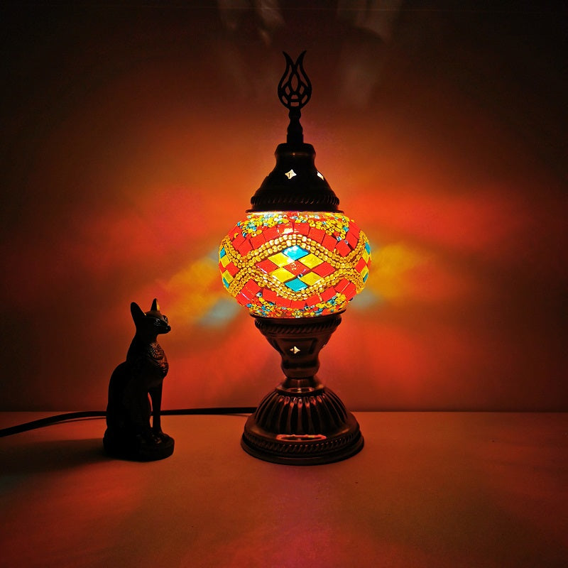 1 Head Handmade Multicolored Glass Table Light Moroccan Lantern Bedroom Night Lamp