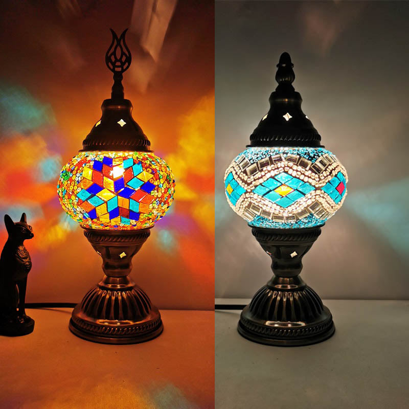 1 Head Handmade Multicolored Glass Table Light Moroccan Lantern Bedroom Night Lamp