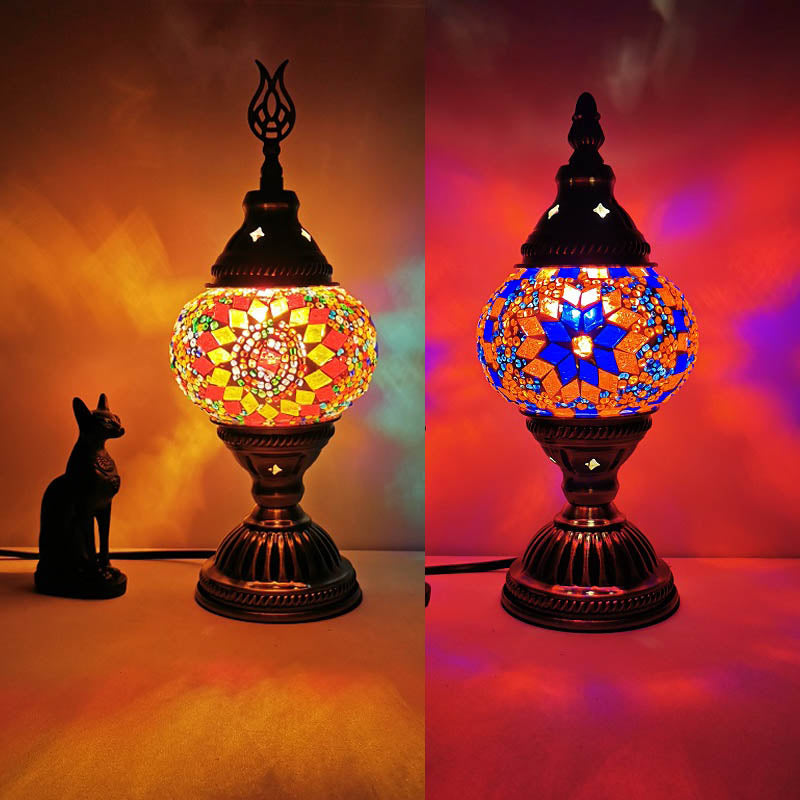 1 Head Handmade Multicolored Glass Table Light Moroccan Lantern Bedroom Night Lamp