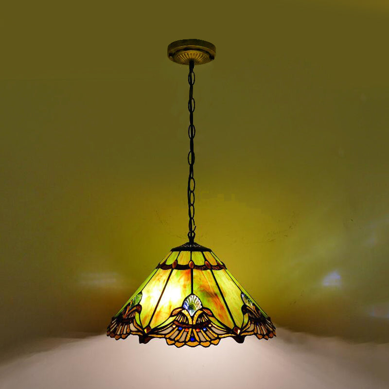 1 Lichte hanglamp Barokbarok Conisch gesneden Glas Hanglicht Kit in Green voor eetkamer
