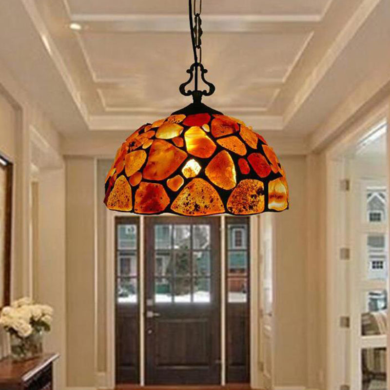 1 Light Dome Hanging Light Fixture Mediterranean Black Colorful Stone Suspension Pendant