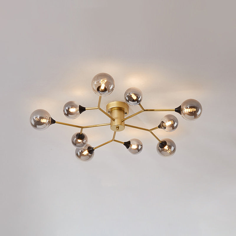 Modern Creative Sputnik Ceiling Fixture Wrought Iron Flush Mount with Glass Shade