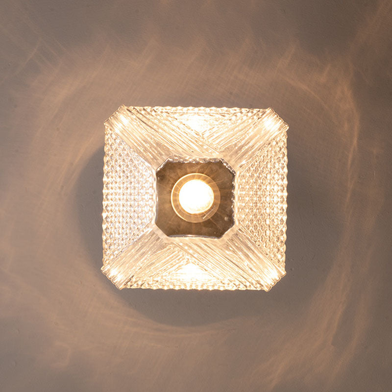 Gold Glass Ceiling Fixture in Modern Luxury Style Copper Rhombic Flush Mount for Interior Spaces