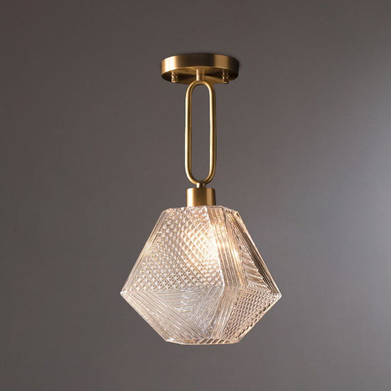 Gold Glass Ceiling Fixture in Modern Luxury Style Copper Rhombic Flush Mount for Interior Spaces