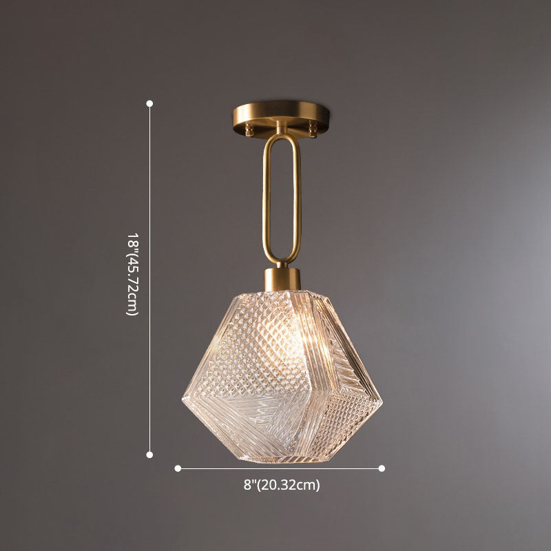 Gold Glass Ceiling Fixture in Modern Luxury Style Copper Rhombic Flush Mount for Interior Spaces