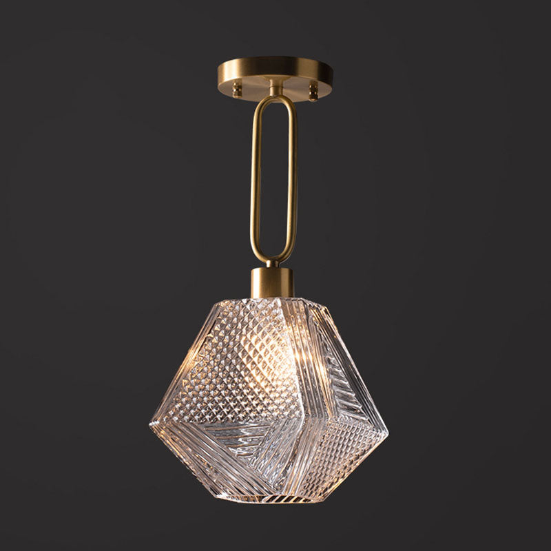 Gold Glass Ceiling Fixture in Modern Luxury Style Copper Rhombic Flush Mount for Interior Spaces