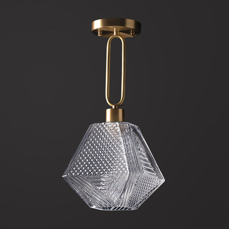 Gold Glass Ceiling Fixture in Modern Luxury Style Copper Rhombic Flush Mount for Interior Spaces