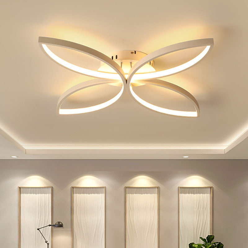 LED Bedroom Semi Flush Mount Light Nordic White Semi Flush Mount Lighting with Floral Metal Shade