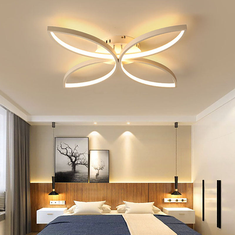 LED Bedroom Semi Flush Mount Light Nordic White Semi Flush Mount Lighting with Floral Metal Shade