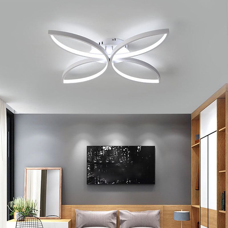 LED Bedroom Semi Flush Mount Light Nordic White Semi Flush Mount Lighting with Floral Metal Shade