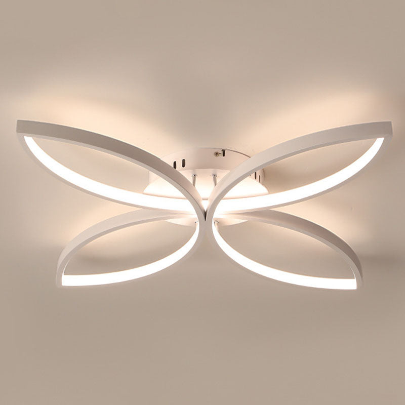 LED Bedroom Semi Flush Mount Light Nordic White Semi Flush Mount Lighting with Floral Metal Shade