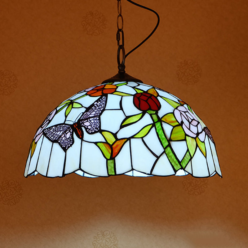 Bianco/rosso 1 Light Assunzione a sospensione Lampada Mediterranea macchiata di vetro Kit lampada sospesa