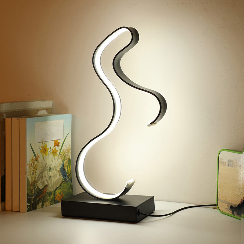 Art Decor Minimalist Linear Table Lamp Metallic Bedroom LED Night Stand Light