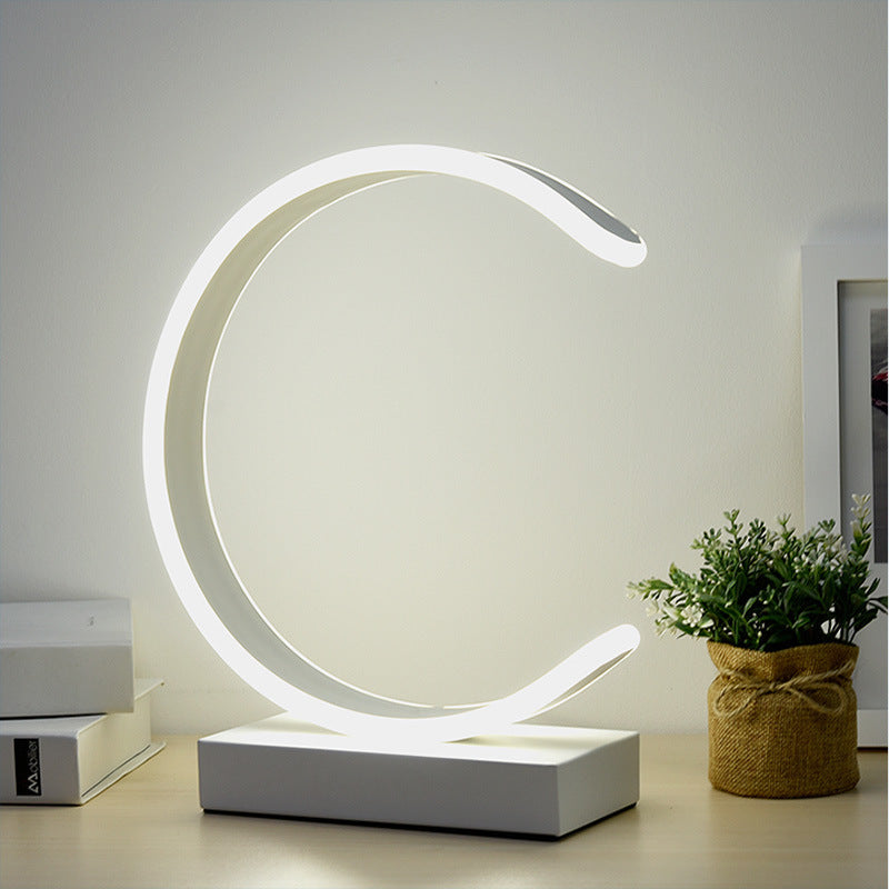 Art Decor Minimalist Linear Table Lamp Metallic Bedroom LED Night Stand Light