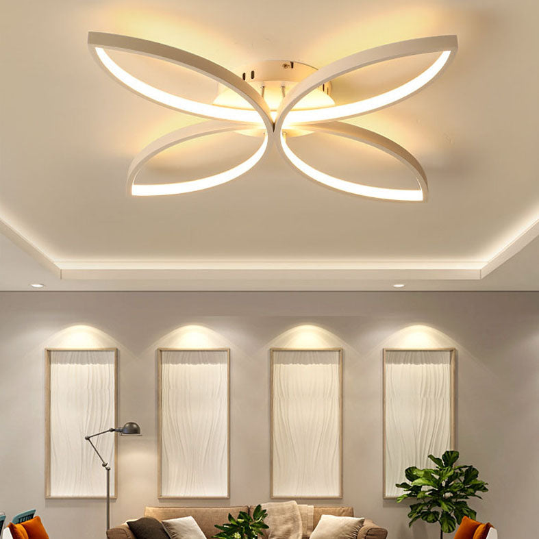 LED Bedroom Semi Flush Mount Light Nordic White Semi Flush Mount Lighting with Floral Metal Shade