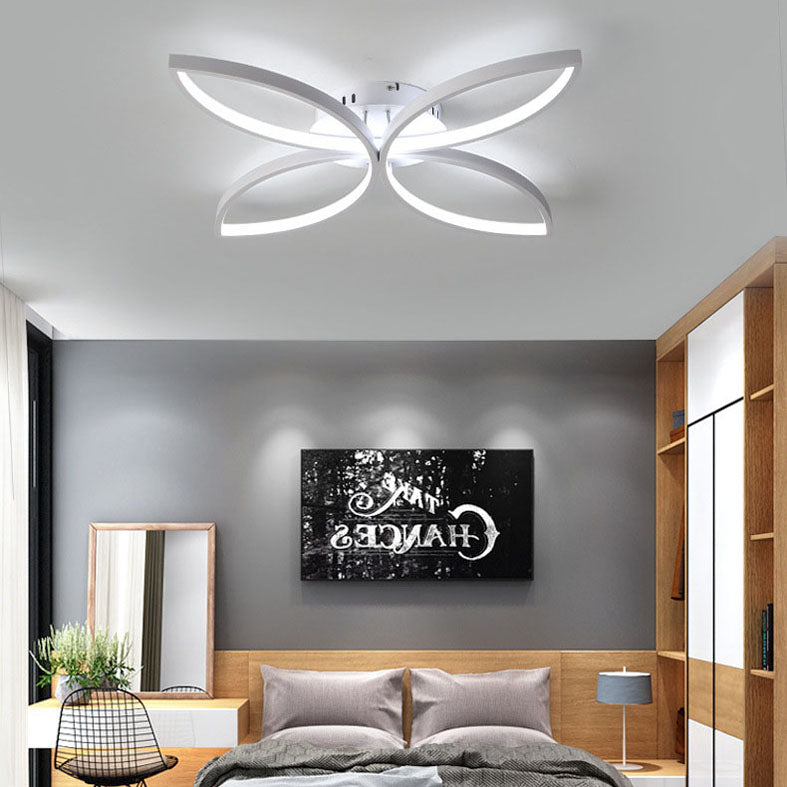 LED Bedroom Semi Flush Mount Light Nordic White Semi Flush Mount Lighting with Floral Metal Shade