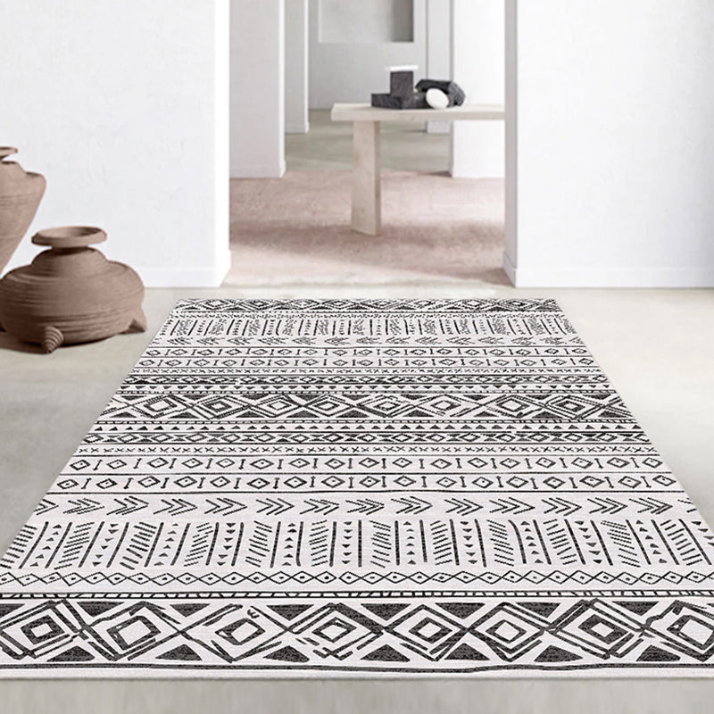 Tono blanco RUG VINTAGE POLYESTER POLYESTER Tribal Impresión Alfombra Fácil de cuidado para la decoración del hogar