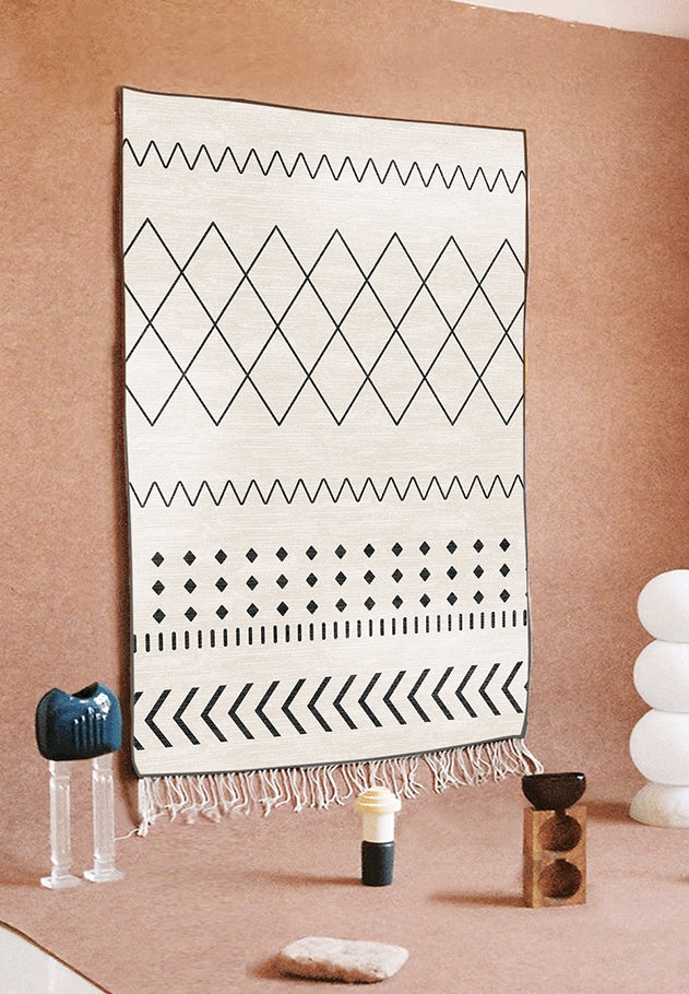 Tone blanc vintage Rapage intérieur Polyester Tribal Tribal Tapis de soins Easy Care pour décoration de la maison