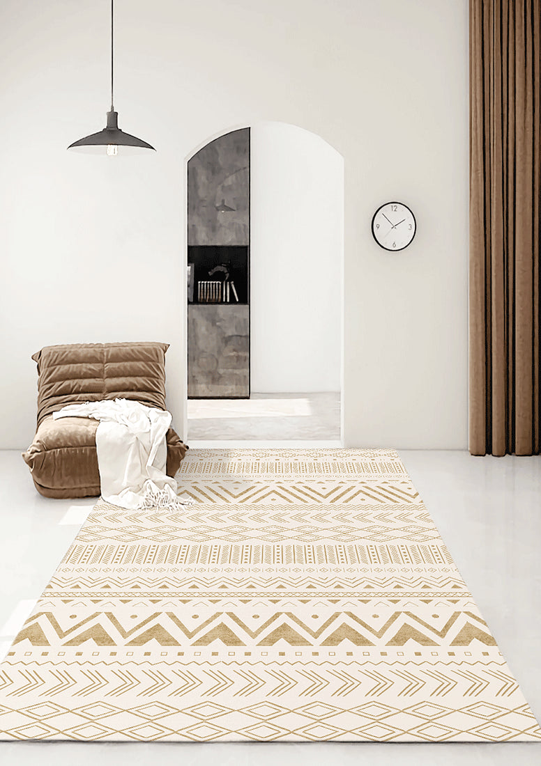 White Tone Vintage Indoor Rug Polyester Tribal Print Carpet Easy Care Rug for Home Decoration