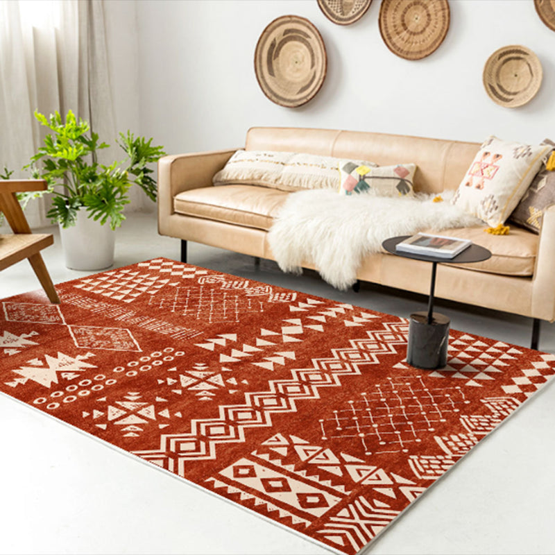 Multicolor Vintage Area Rug Polyester Tribal Print Rug Non-Slip Backing Indoor Rug for Living Room