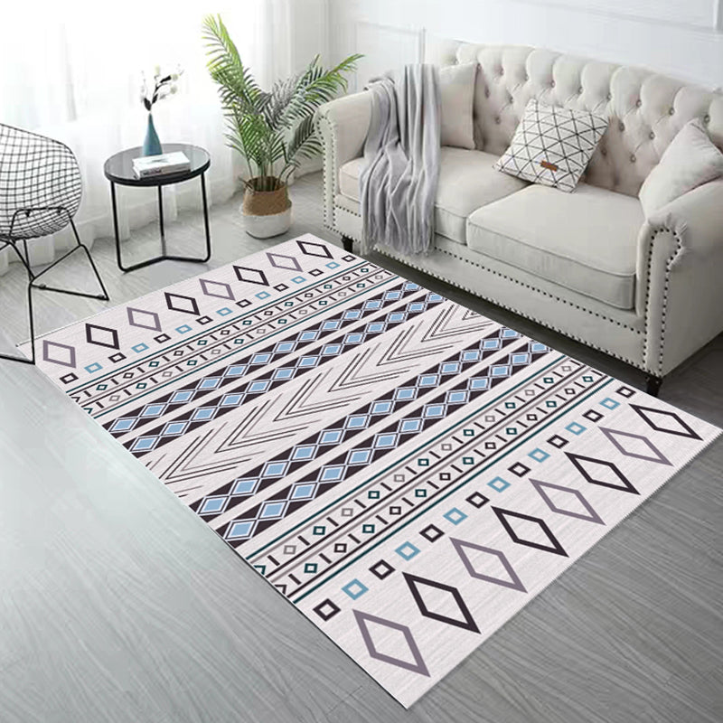 Tone blanc salon tapis boho normatic tribu area rag polyester avec un tapis de support sans glissement