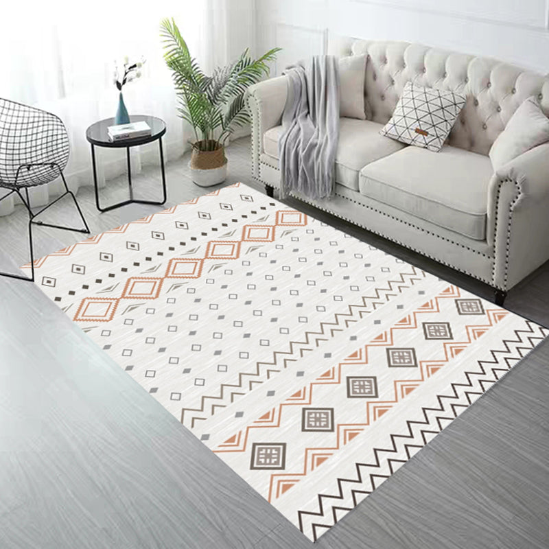 Tone blanc salon tapis boho normatic tribu area rag polyester avec un tapis de support sans glissement