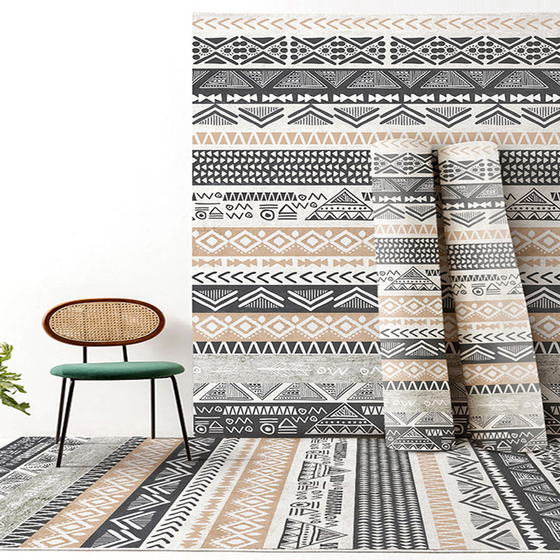 Multicolor boho alfombra interior poliéster símbolos tribales alfombra alfombra resistente a manchas para sala de estar