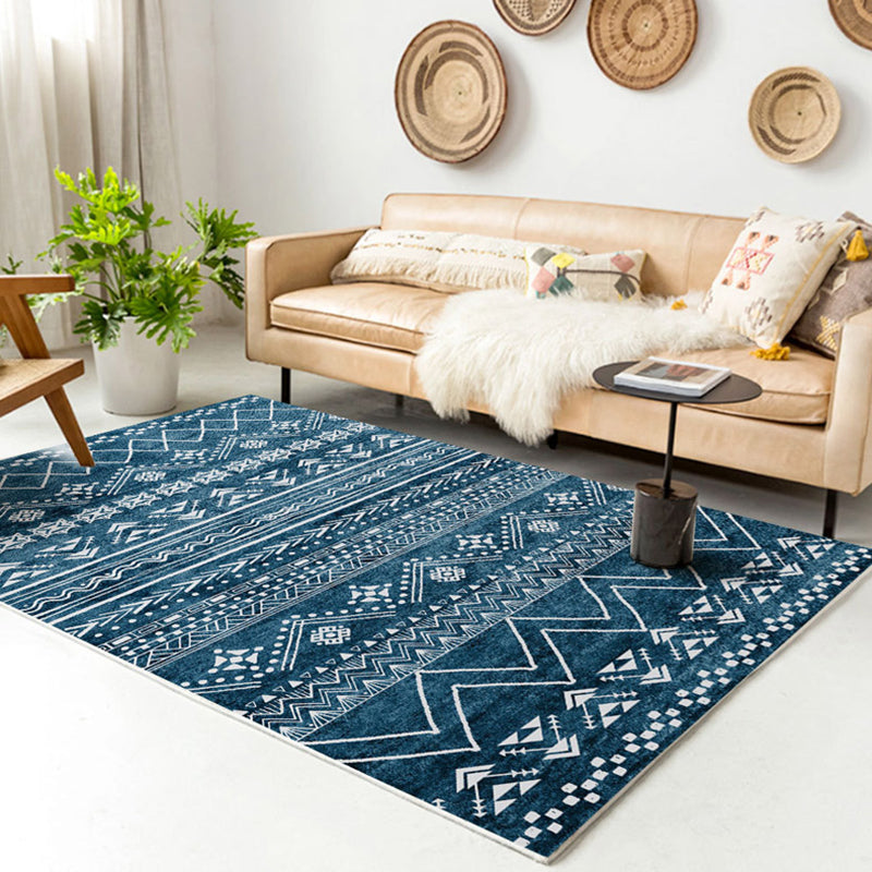 Multicolor Boho Indoor Rug Polyester Tribal Symbols Rug Stain Resistant Indoor Rug for Living Room