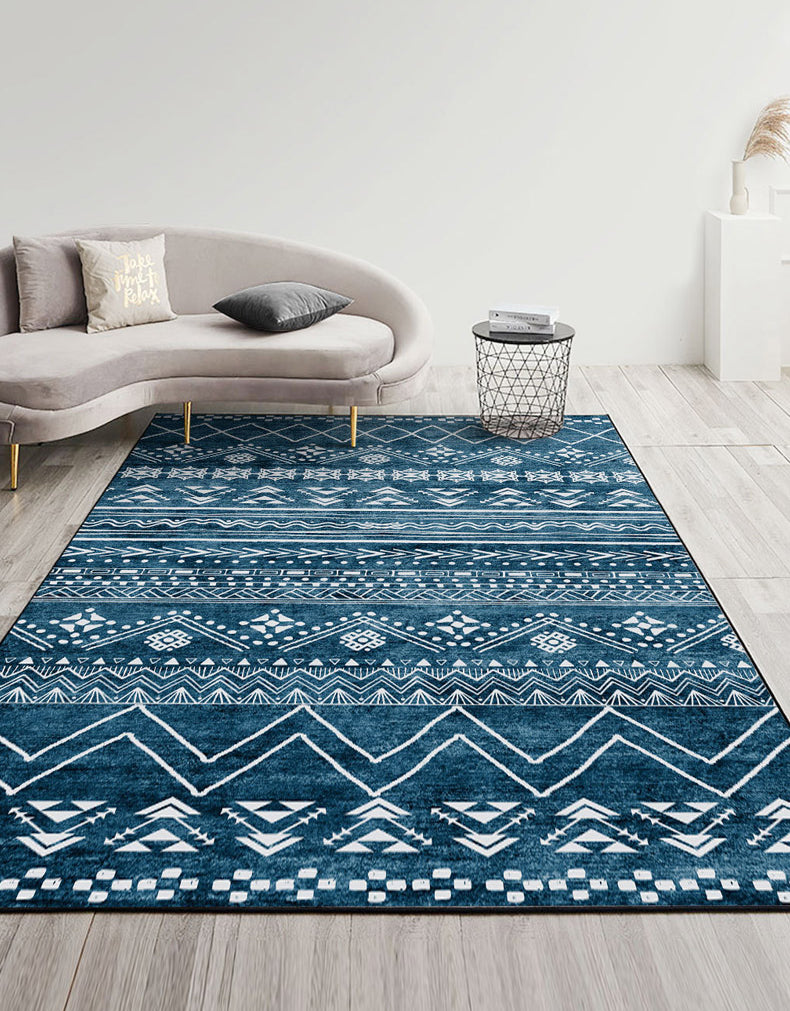 Multicolor Boho Indoor Rug Polyester Tribal Symbols Rug Stain Resistant Indoor Rug for Living Room