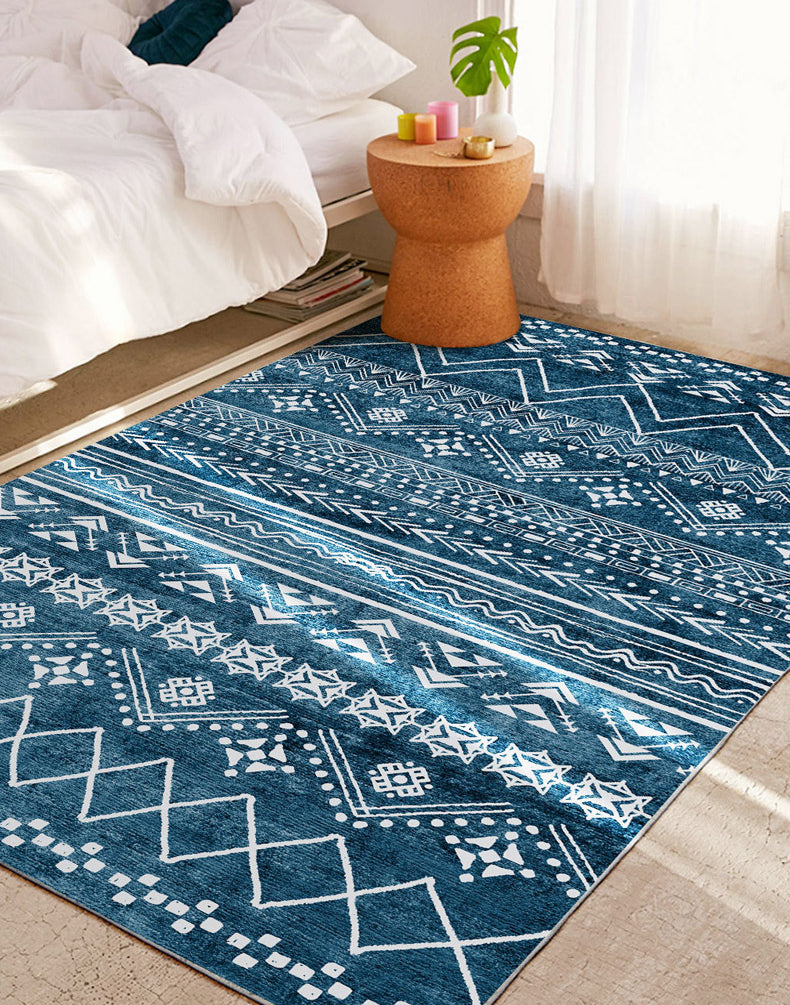 Multicolor Boho Indoor Rug Polyester Tribal Symbols Rug Stain Resistant Indoor Rug for Living Room