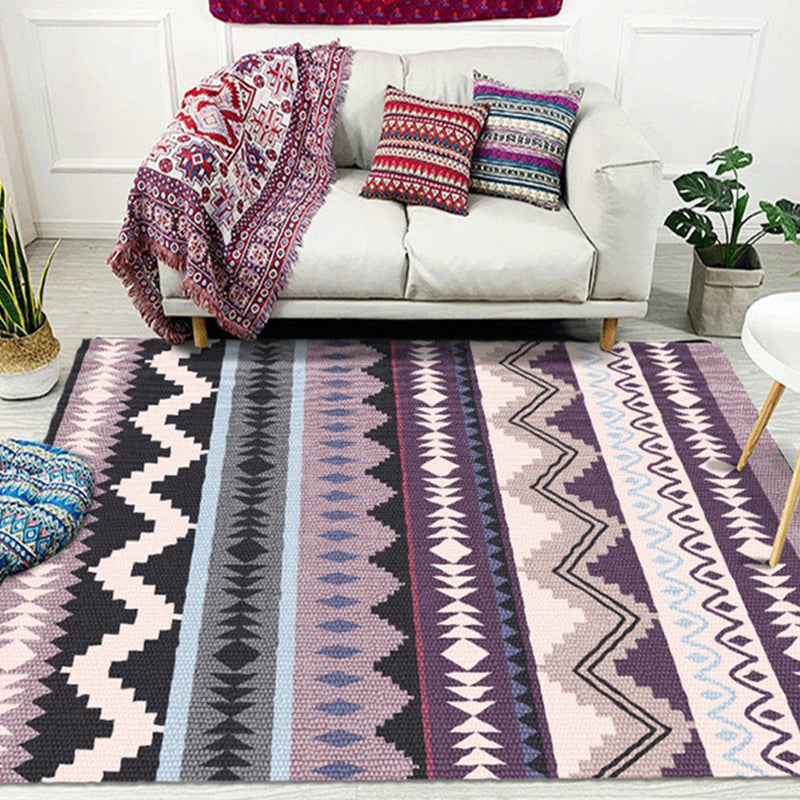 Multicolor Bohemian Area Carpet Polyester Ethnic Print Indoor Rug Easy Care Carpet for Living Room